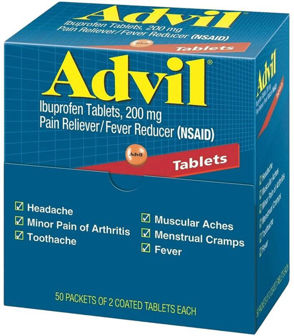 Picture of Advil Ibuprofen 50 Packs 2 Coated Tablets Each