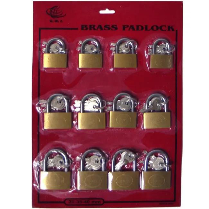 Picture of Brass Padlock 12pc Card 30x40x50