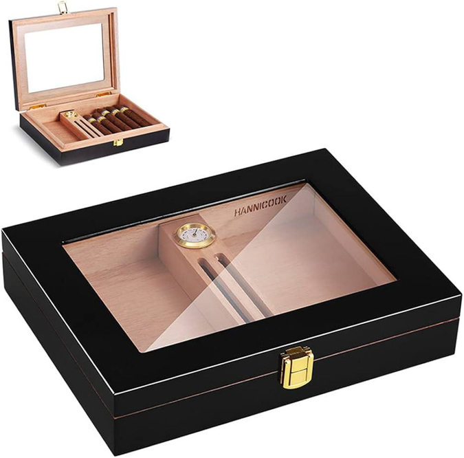 Picture of Cigar Humidor Glass Top Cigar Box Black